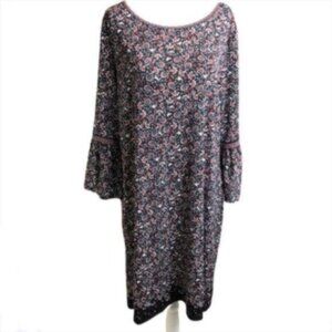 Max Studio Black & Red Floral Print Boho Business Casual Dress Large